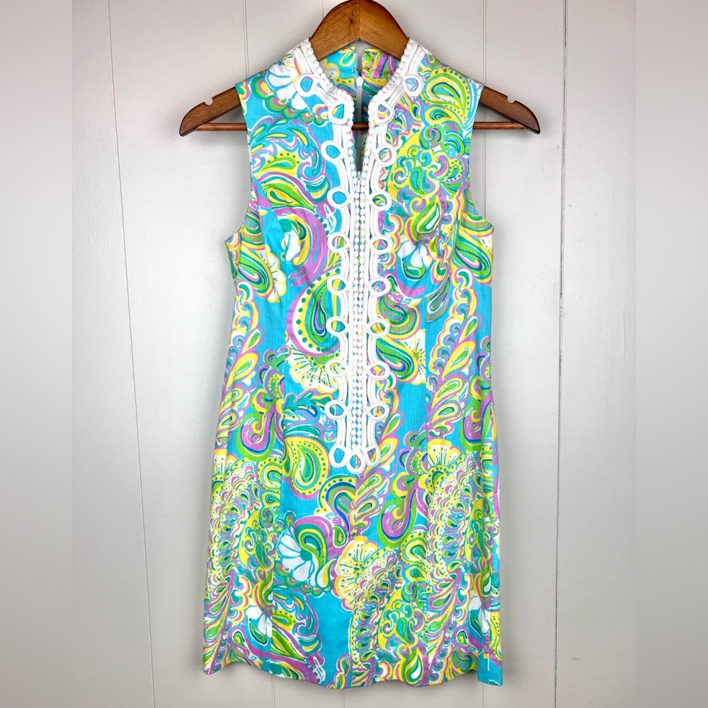 Lilly Pulitzer Blue Green Double Trouble Alex Shift Dress size 2